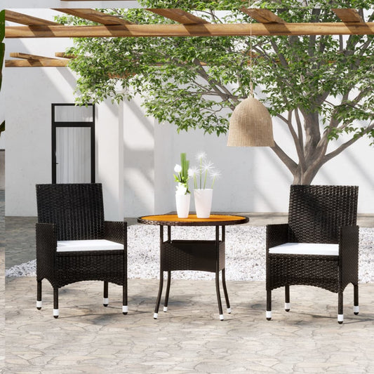 Set Da Pranzo Per Giardino 3 Pz In Polyrattan Nero