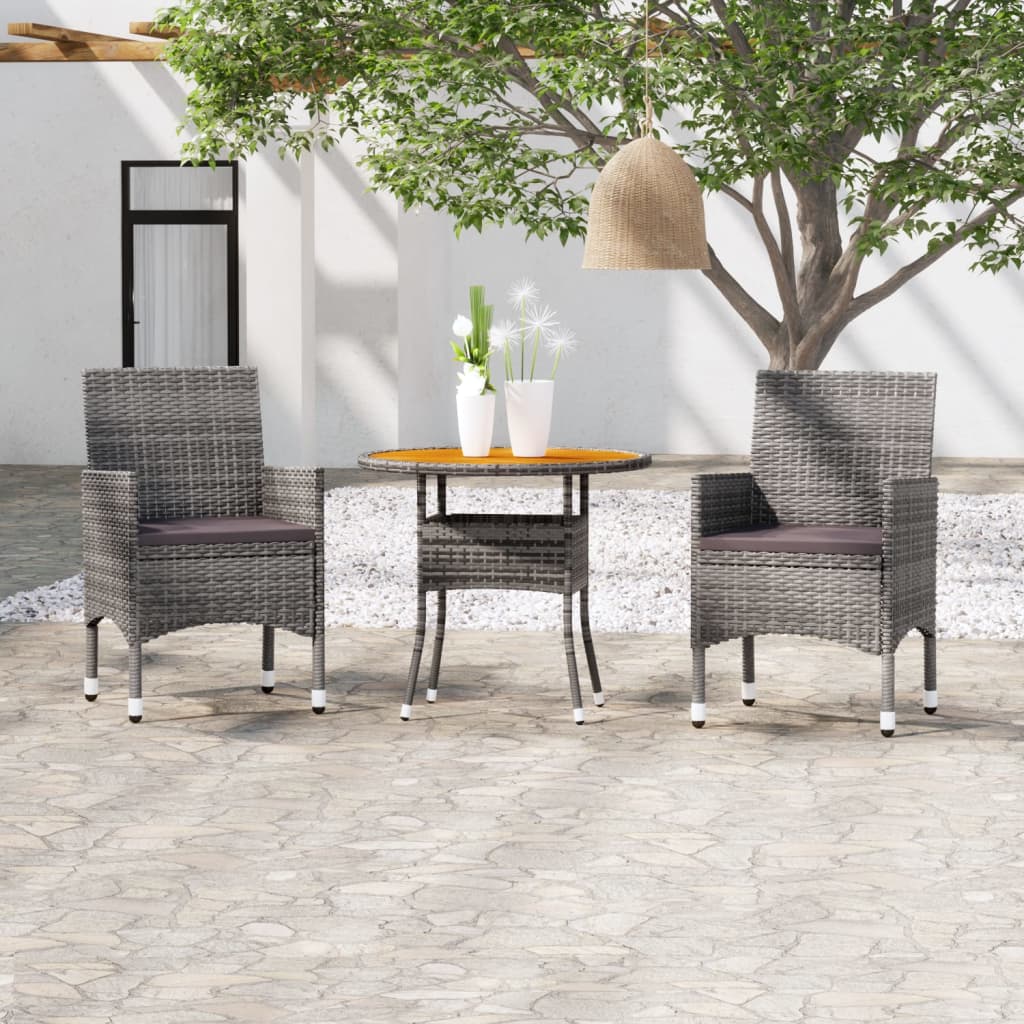 Set Da Pranzo Per Giardino 3 Pz In Polyrattan Grigio