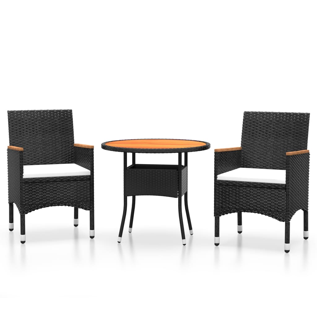 Set Da Pranzo Per Giardino 3 Pz In Polyrattan Nero