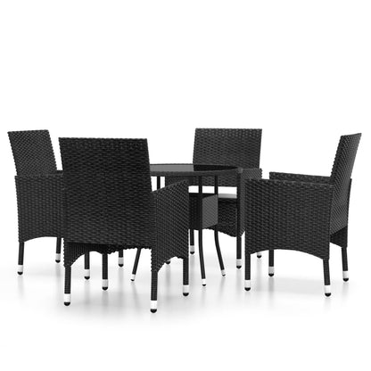 Set Da Pranzo Per Giardino 5 Pz In Polyrattan Nero