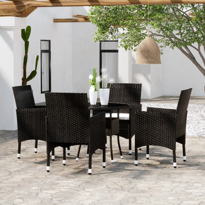 Set Da Pranzo Per Giardino 5 Pz In Polyrattan Nero