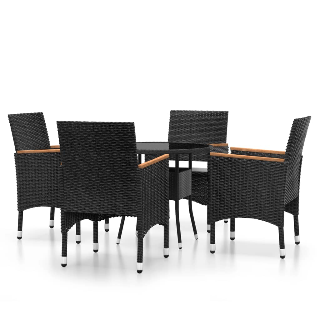 Set Da Pranzo Per Giardino 5 Pz In Polyrattan Nero