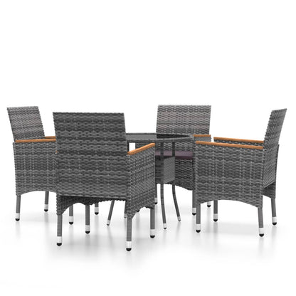 Set Da Pranzo Per Giardino 5 Pz In Polyrattan Grigio