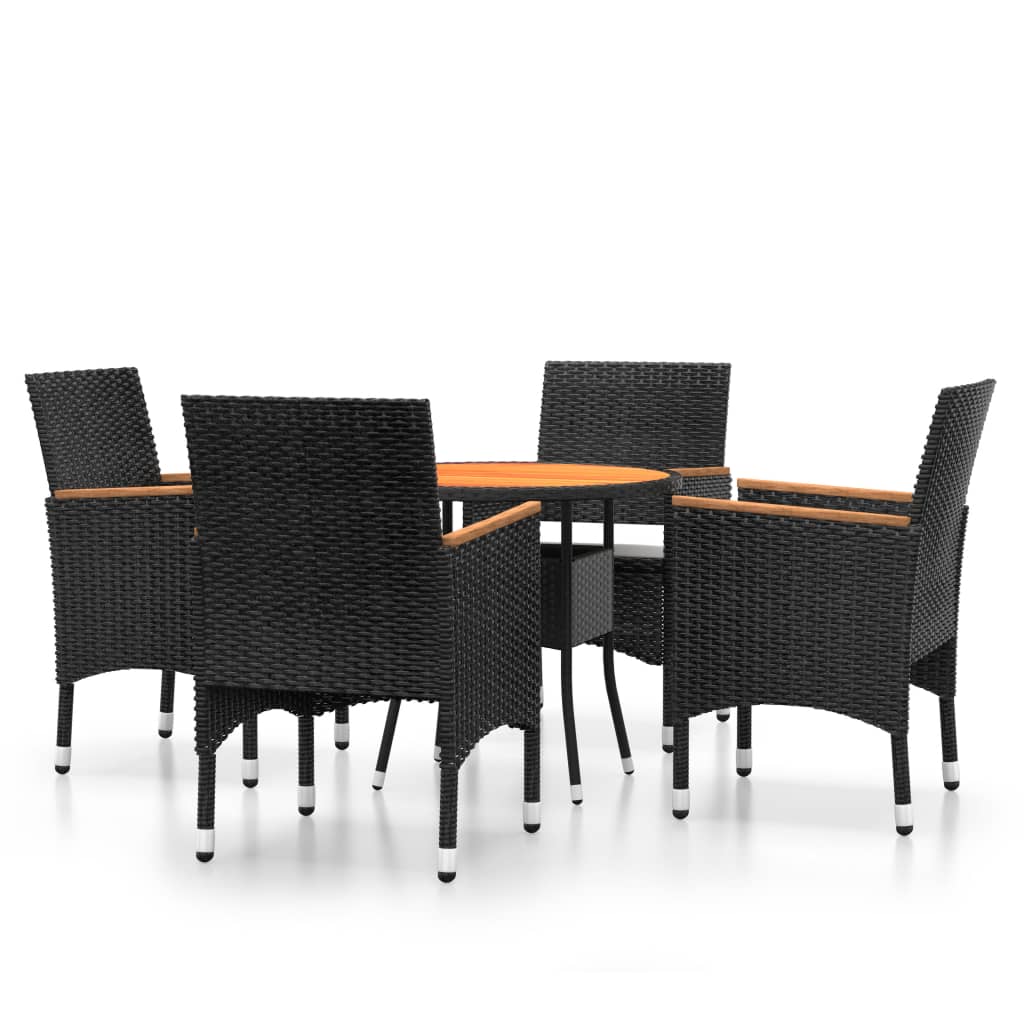 Set Da Pranzo Per Giardino 5 Pz In Polyrattan Nero