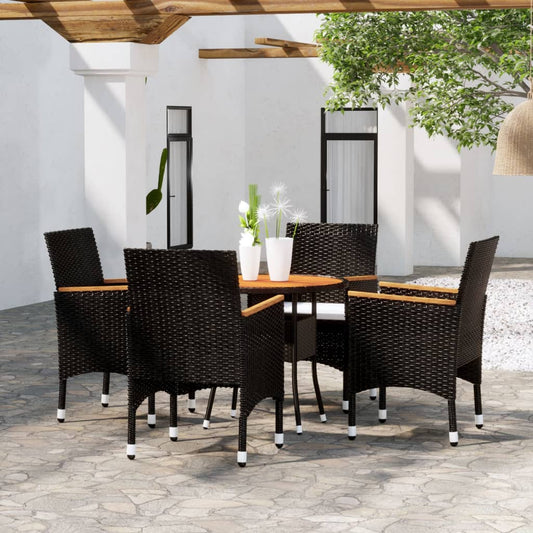 Set Da Pranzo Per Giardino 5 Pz In Polyrattan Nero