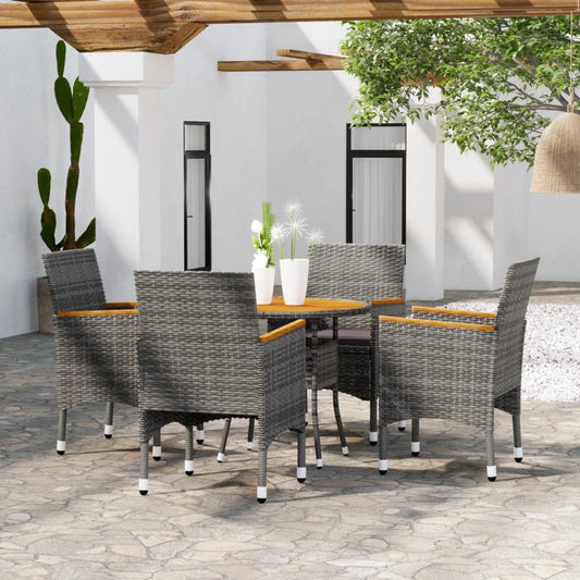 Set Da Pranzo Per Giardino 5 Pz In Polyrattan Grigio