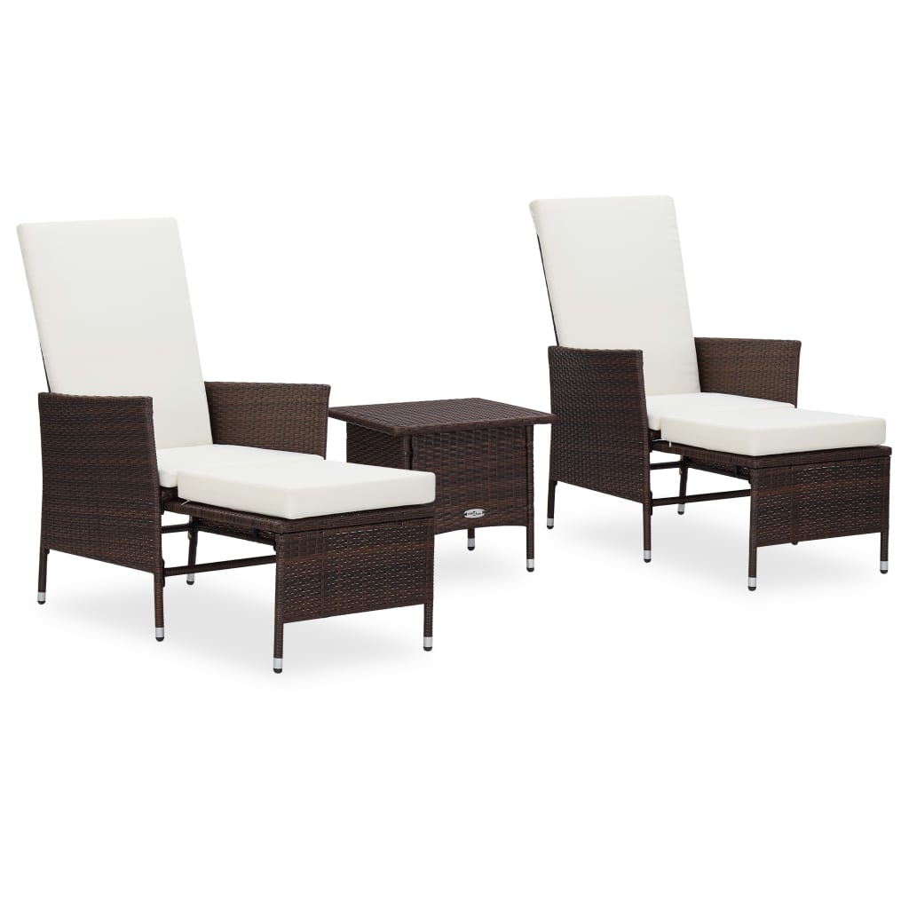 Set Divani Da Giardino 3 Pz Con Cuscini In Polyrattan Marrone