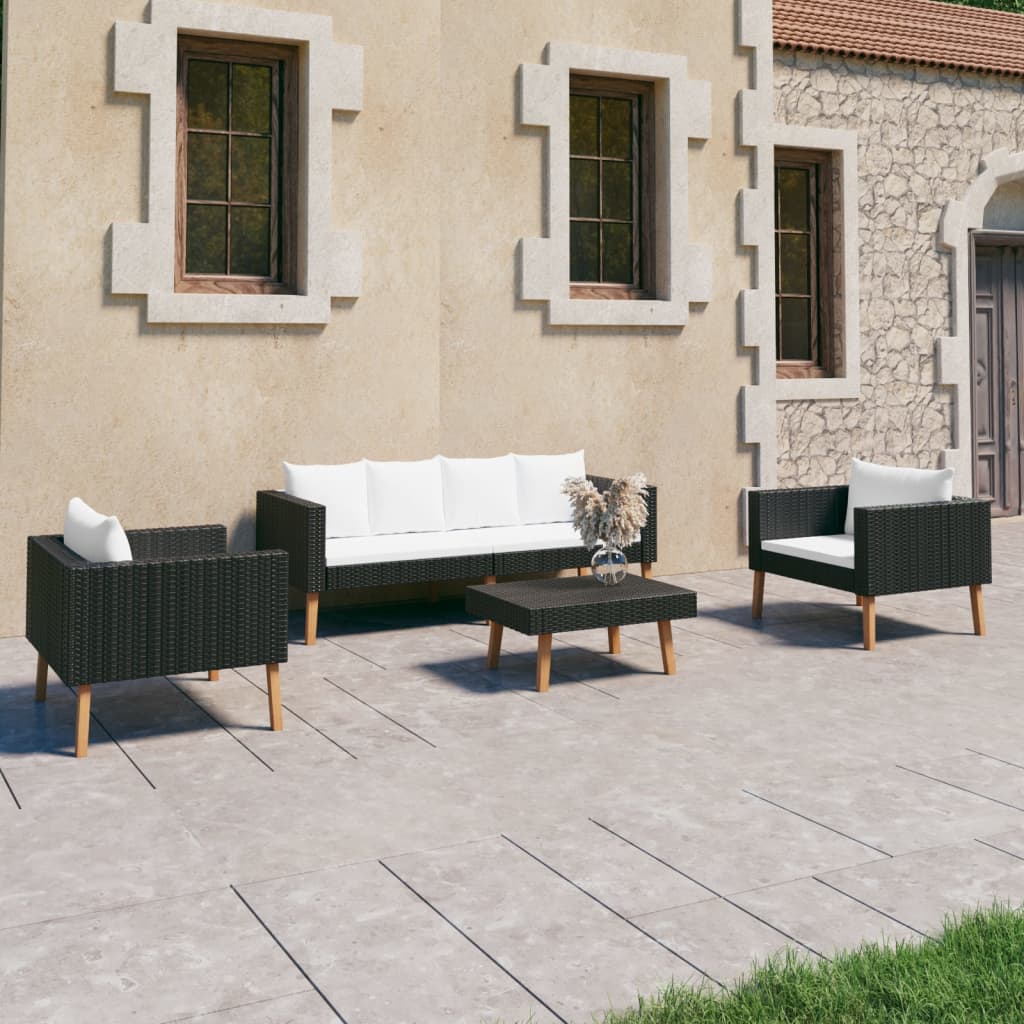 Set Divani Da Giardino 4 Pz Con Cuscini In Polyrattan Nero