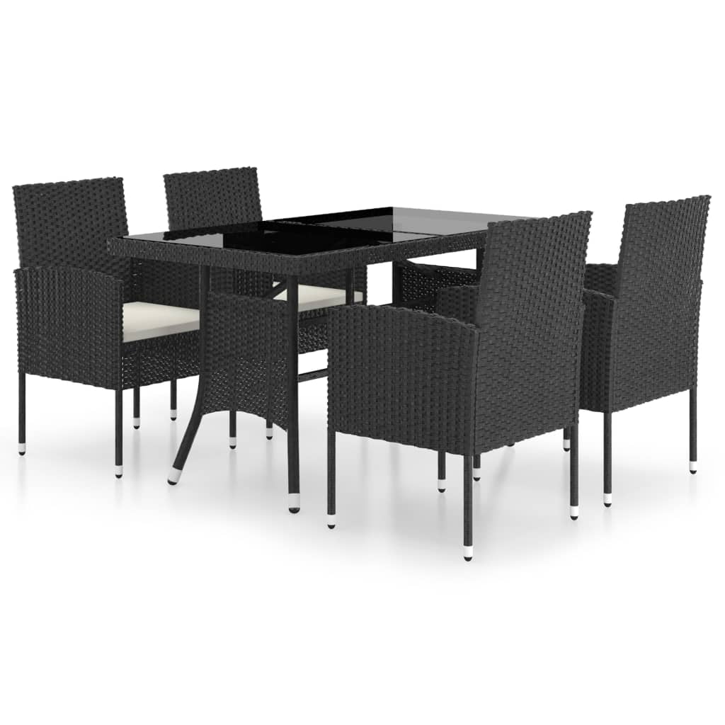 Set Mobili Da Pranzo Per Giardino 5 Pz In Polyrattan Nero