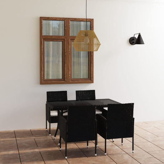 Set Mobili Da Pranzo Per Giardino 5 Pz In Polyrattan Nero