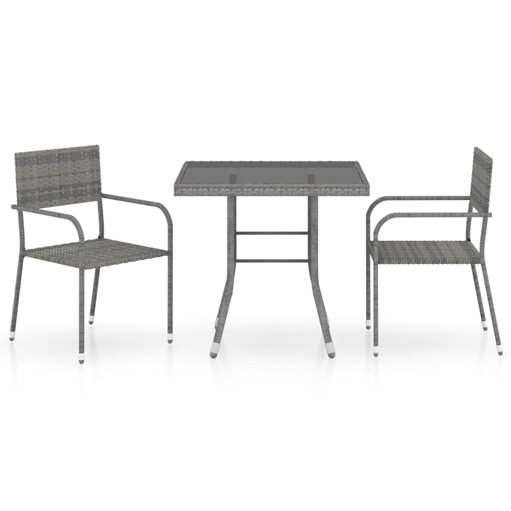 Set Da Pranzo Per Giardino 3 Pz In Polyrattan Antracite Grigio