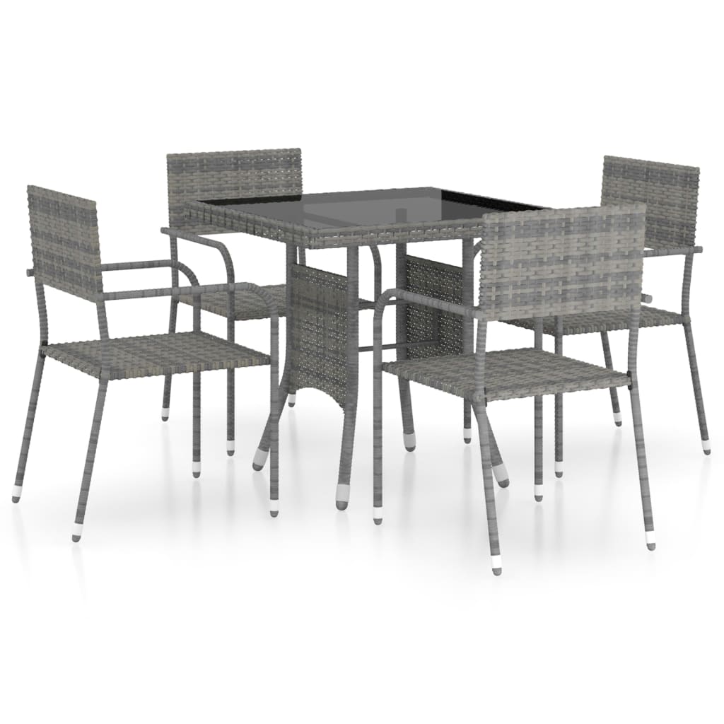 Set Mobili Da Pranzo Per Giardino 5 Pz In Polyrattan Grigio