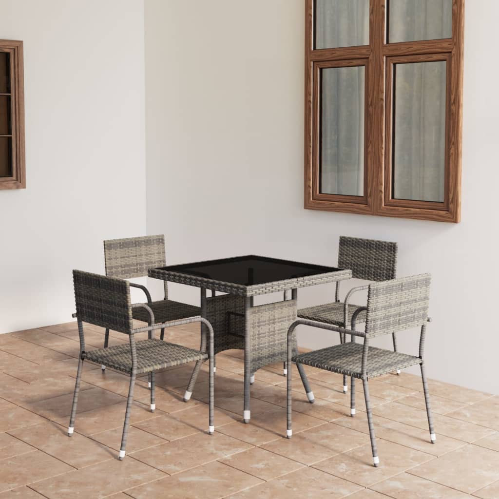 Set Mobili Da Pranzo Per Giardino 5 Pz In Polyrattan Grigio