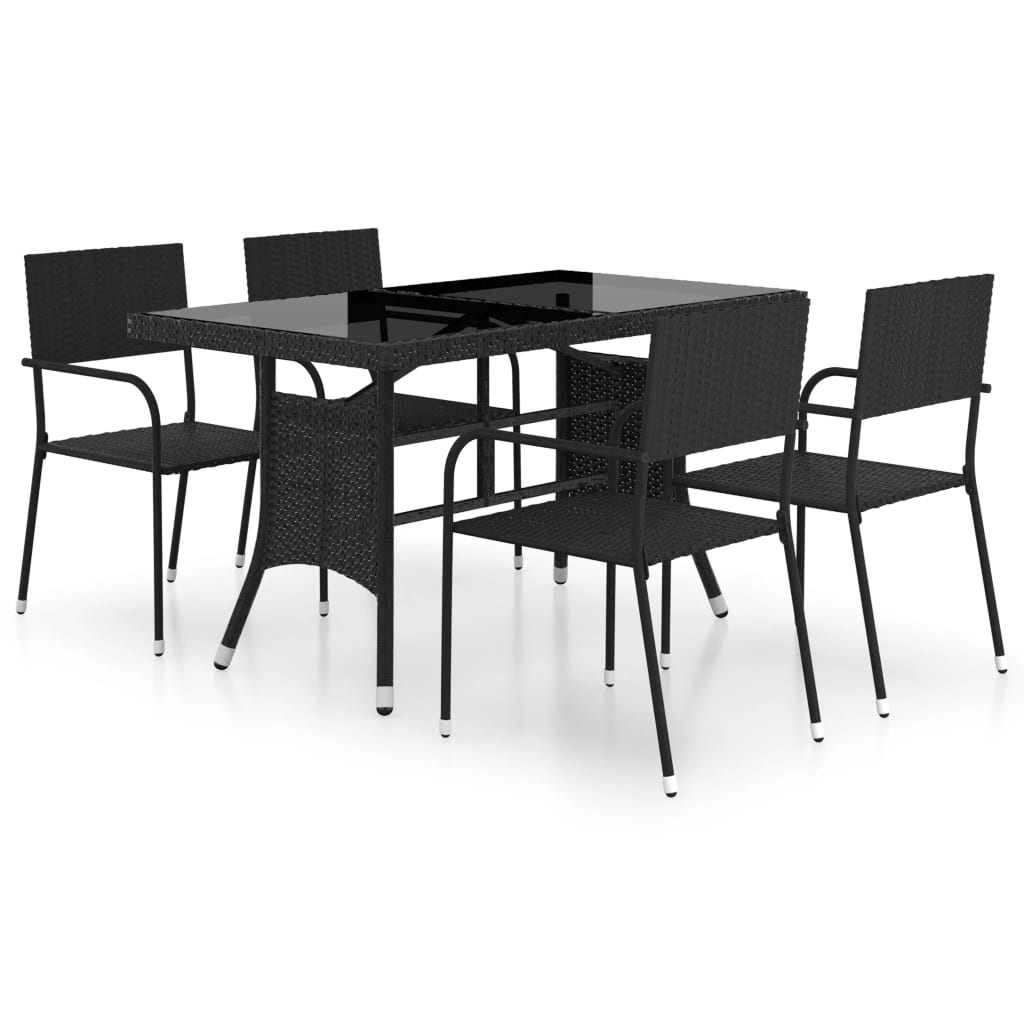 Set Mobili Da Pranzo Per Giardino 5 Pz In Polyrattan Nero