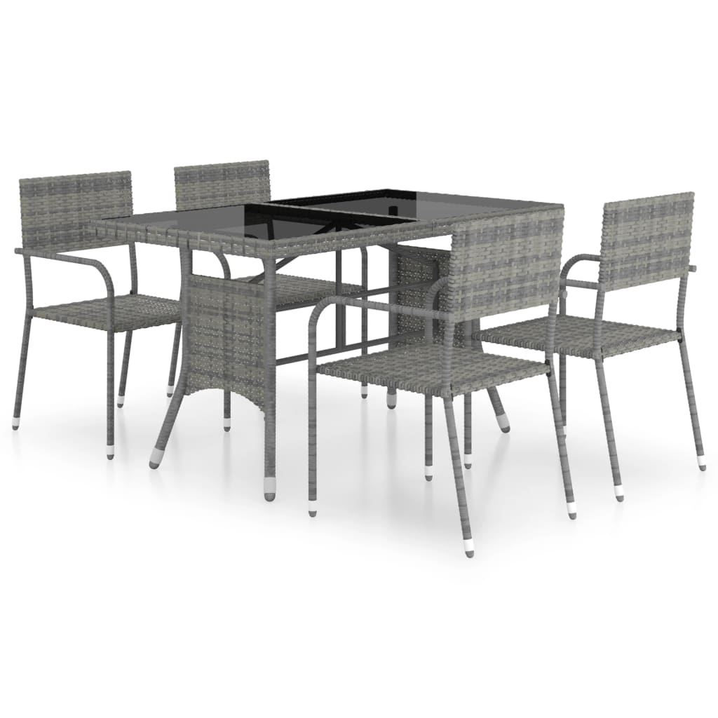 Set Mobili Da Pranzo Giardino 5 Pz Polyrattan Antracite Grigio