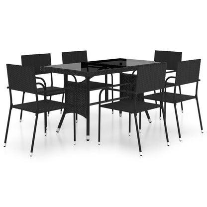 Set Da Pranzo Da Giardino 7 Pz In Polyrattan Nero