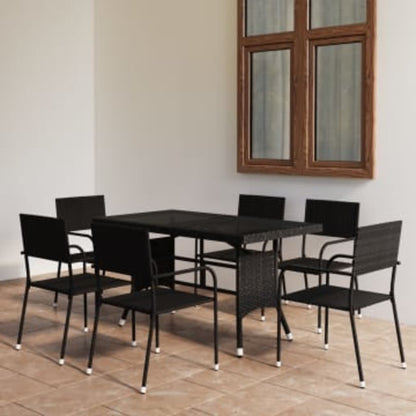 Set Da Pranzo Da Giardino 7 Pz In Polyrattan Nero