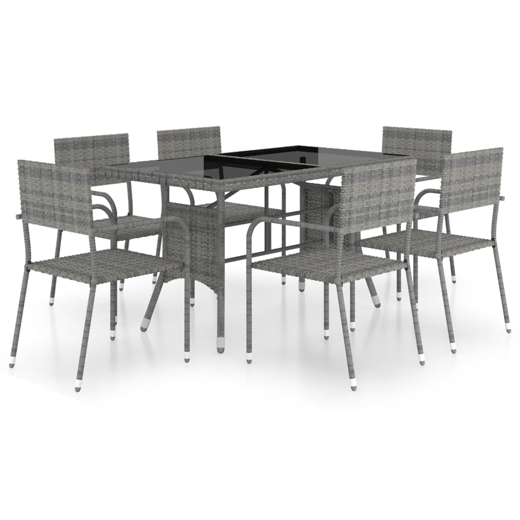 Set Mobili Da Pranzo Giardino 7 Pz Polyrattan Antracite Grigio