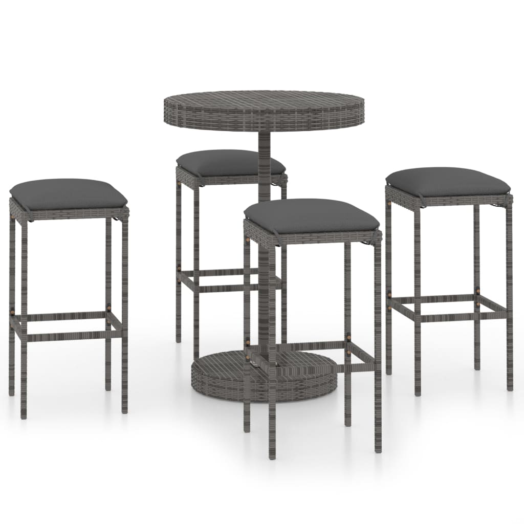 Set Da Bar Da Giardino 5 Pz Con Cuscini In Polyrattan Grigio