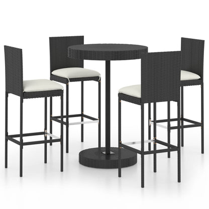 Set Bar Da Giardino 5 Pz Con Cuscini Polyrattan Nero