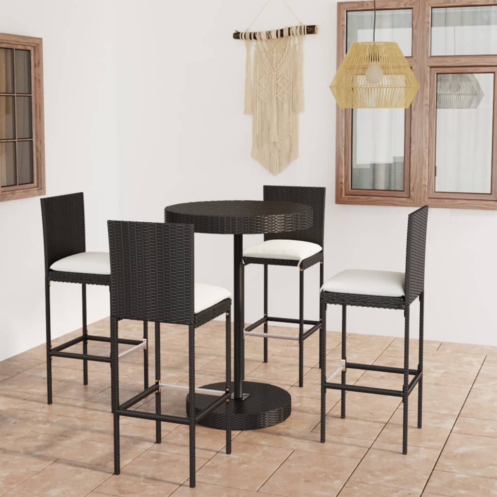 Set Bar Da Giardino 5 Pz Con Cuscini Polyrattan Nero