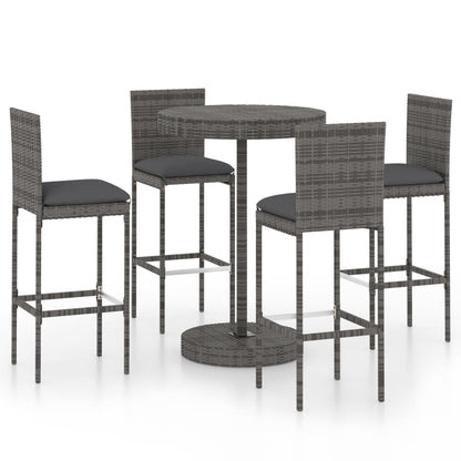 Set Da Bar Da Giardino 5 Pz Con Cuscini In Polyrattan Grigio