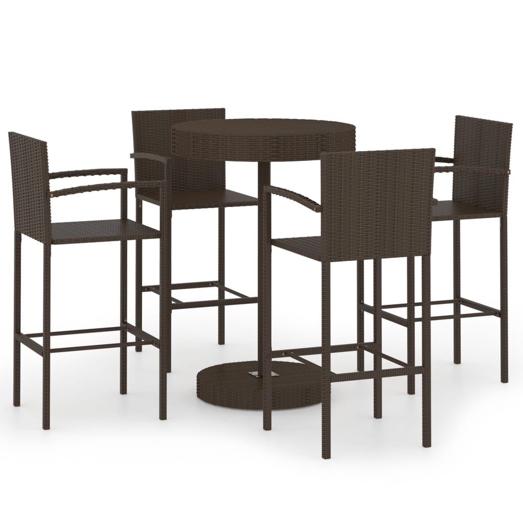 Set Da Bar Da Giardino 5 Pz In Polyrattan Marrone