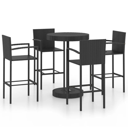 Set Bar Da Giardino 5 Pz In Polyrattan Nero