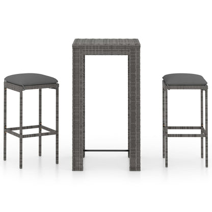 Set Bar Da Giardino 3 Pz Con Cuscini In Polyrattan Grigio