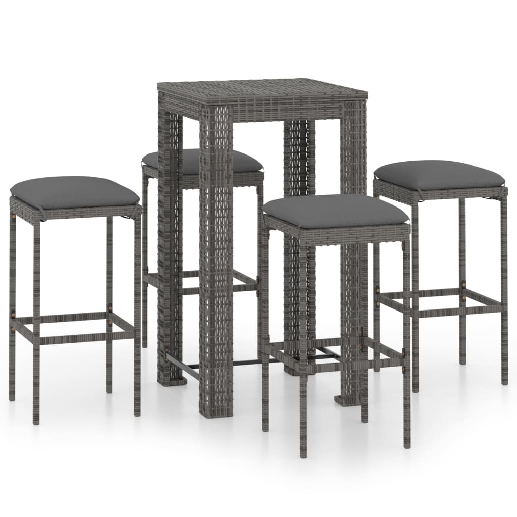 Set Da Bar Da Giardino 5 Pz Con Cuscini In Polyrattan Grigio