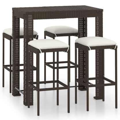 Set Da Bar Da Giardino 5 Pz Con Cuscini In Polyrattan Marrone