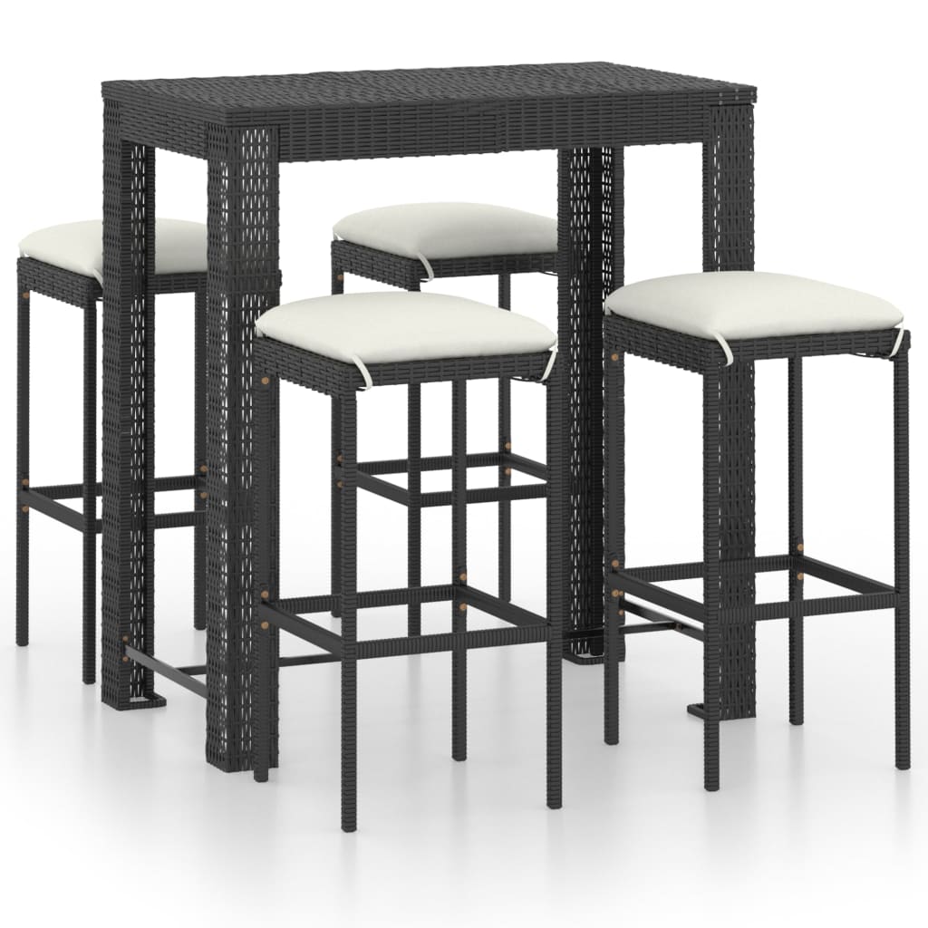 Set Bar Da Giardino 5 Pz Con Cuscini Polyrattan Nero