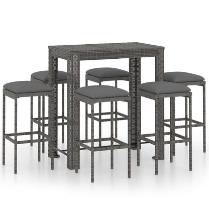 Set Da Bar Da Giardino 7 Pz Con Cuscini In Polyrattan Grigio