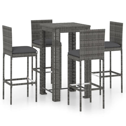 Set Bar Da Giardino 5 Pz Con Cuscini In Polyrattan Grigio