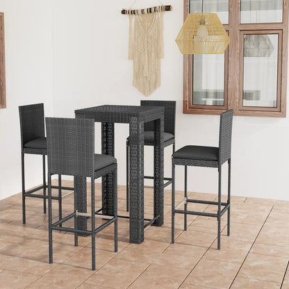 Set Bar Da Giardino 5 Pz Con Cuscini In Polyrattan Grigio