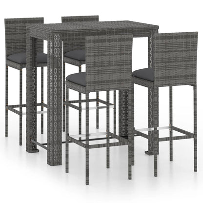 Set Bar Da Giardino 5 Pz Con Cuscini In Polyrattan Grigio