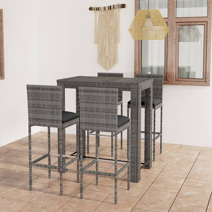 Set Bar Da Giardino 5 Pz Con Cuscini In Polyrattan Grigio