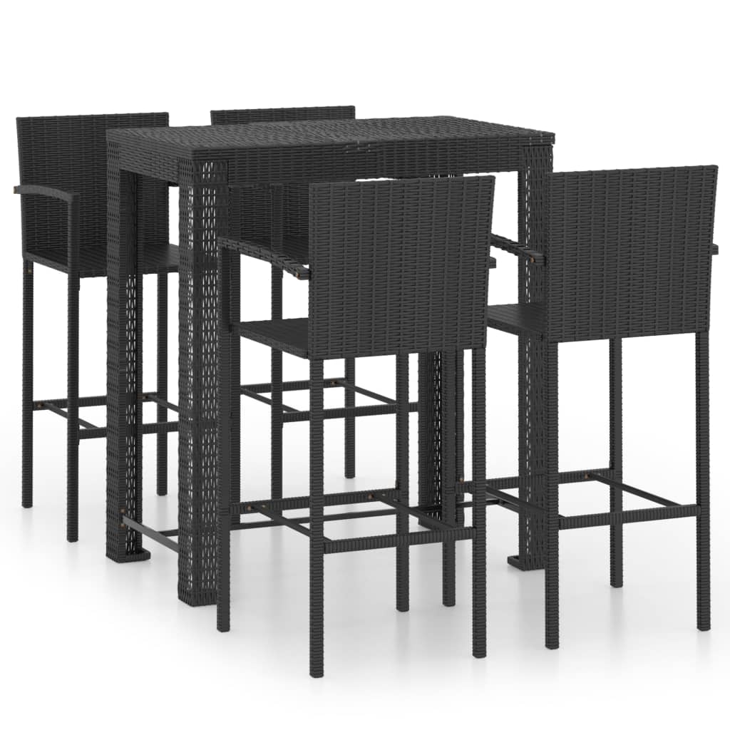 Set Bar Da Giardino 5 Pz Con Braccioli In Polyrattan Nero