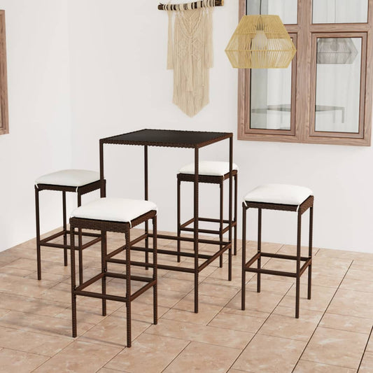 Set Da Bar Da Giardino 5 Pz Con Cuscini In Polyrattan Marrone