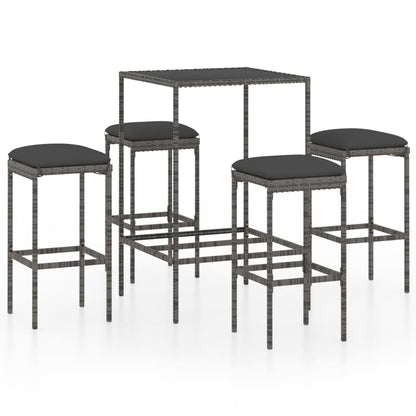 Set Da Bar Da Giardino 5 Pz Con Cuscini In Polyrattan Grigio