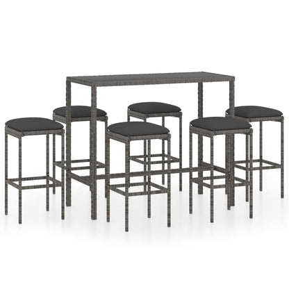 Set Da Bar Da Giardino 7 Pz Con Cuscini In Polyrattan Grigio