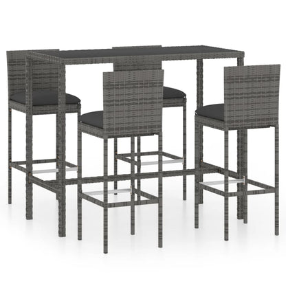 Set Da Bar Da Giardino 5 Pz Con Cuscini In Polyrattan Grigio