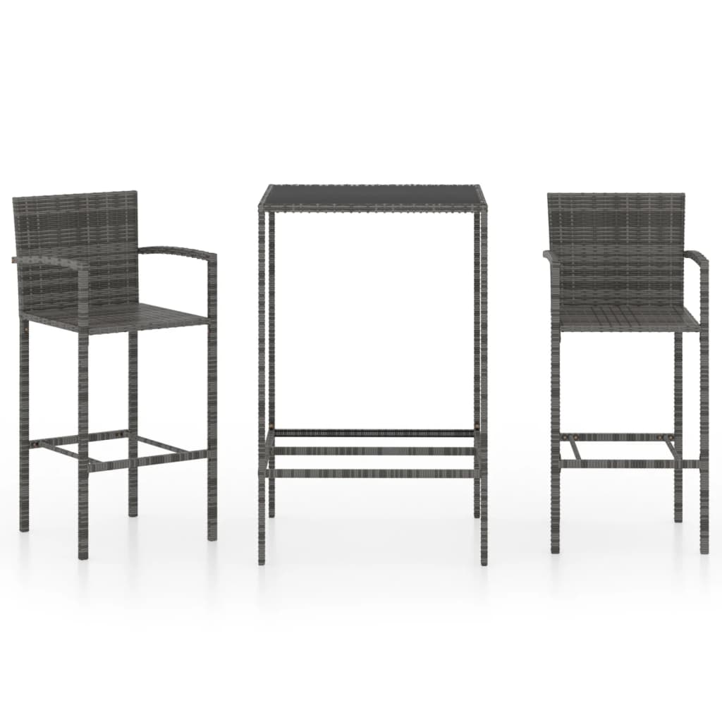 Set Bar Da Giardino 3 Pz In Polyrattan Grigio