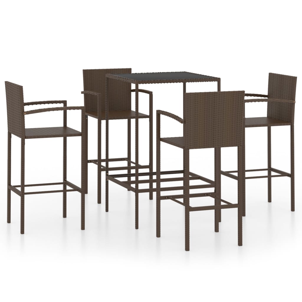 Set Da Bar Da Giardino 5 Pz In Polyrattan Marrone