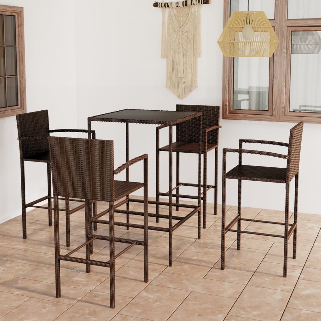 Set Da Bar Da Giardino 5 Pz In Polyrattan Marrone