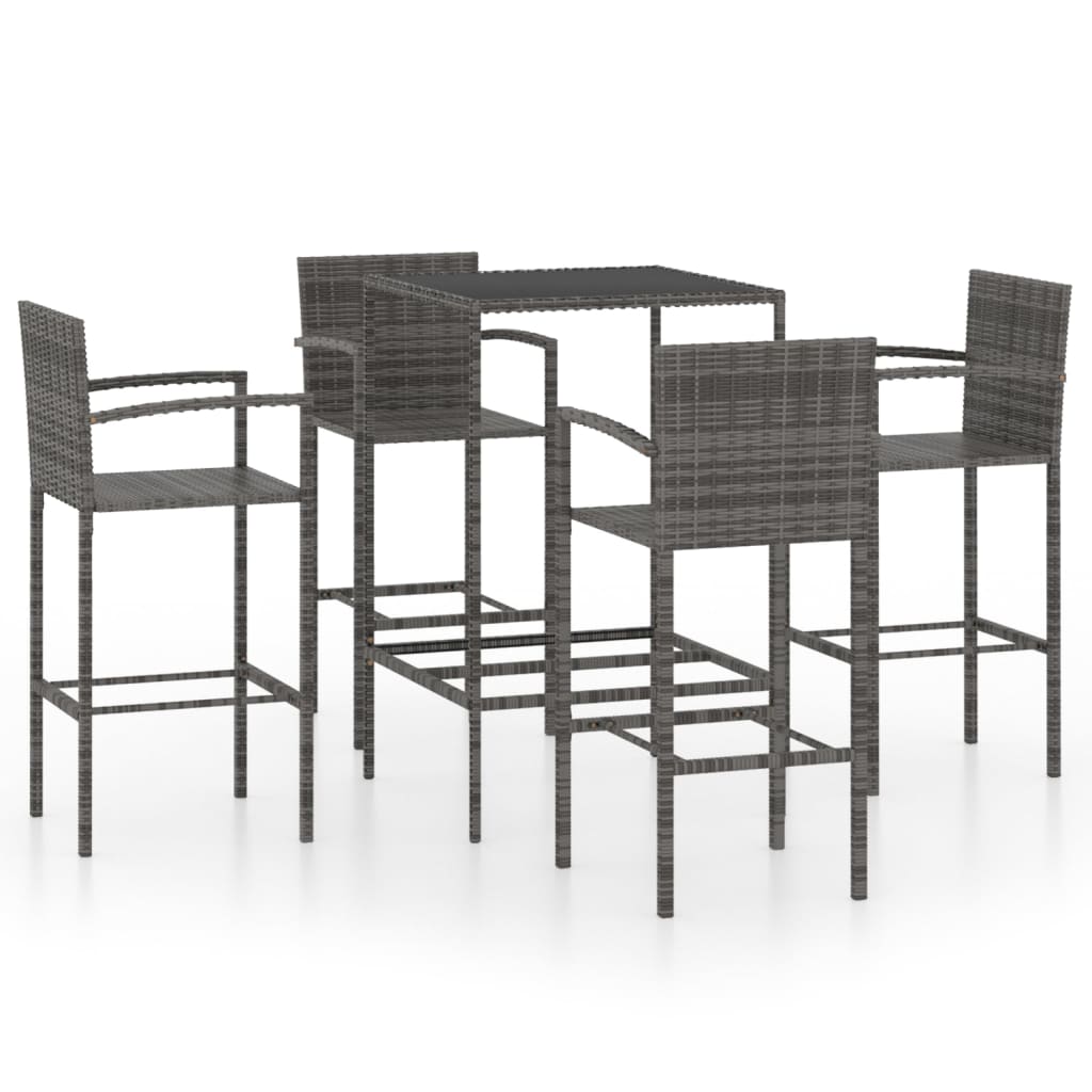 Set Bar Da Giardino 5 Pz In Polyrattan Grigio