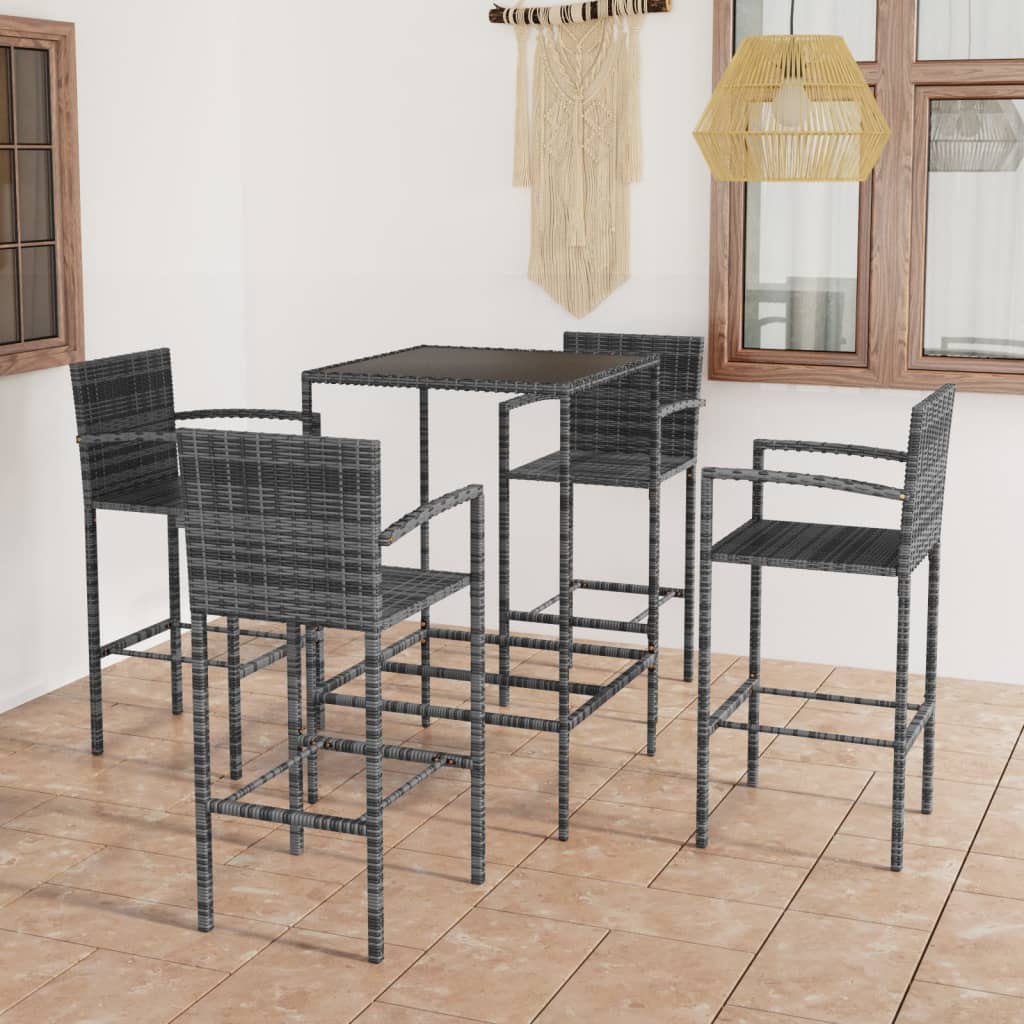 Set Bar Da Giardino 5 Pz In Polyrattan Grigio