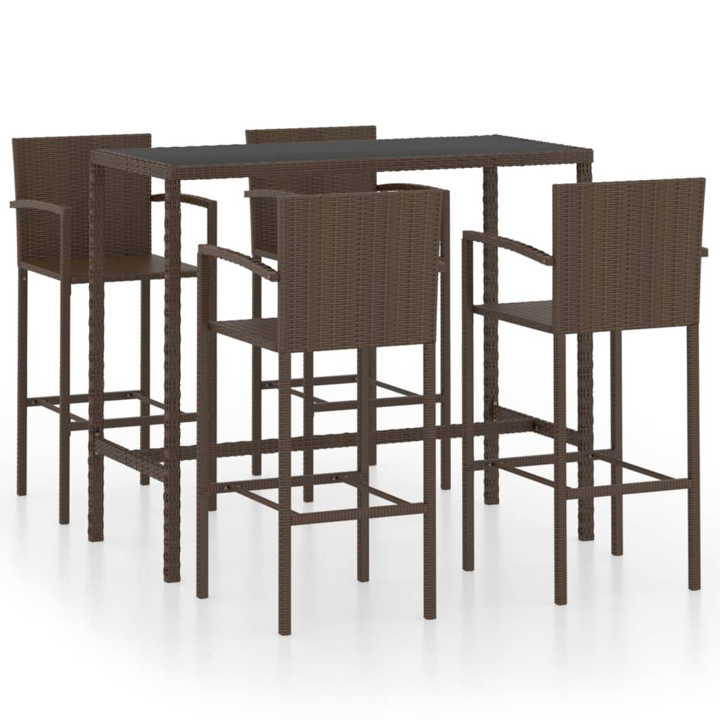 Set Da Bar Da Giardino 5 Pz In Polyrattan Marrone