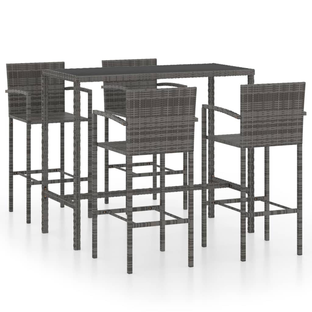 Set Bar Da Giardino 5 Pz In Polyrattan Grigio