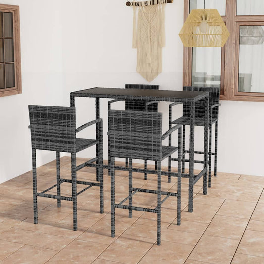 Set Bar Da Giardino 5 Pz In Polyrattan Grigio